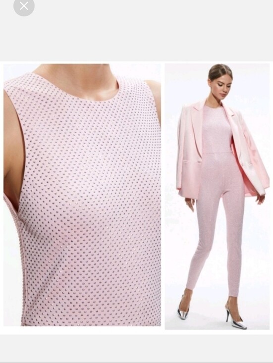 Alice + Olivia Pants - Alice + Olivia Light Pink Embellished Sleeveless Jumpsuit Size 8 NWT